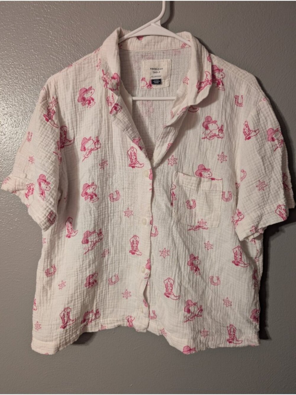 American Eagle AE Lounge Womens Large White Pink Snoopy Gauze Pajama Shirt